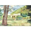 Homestead with flowers - Indistinctly signed - A beautiful watercolor! - Bid now!