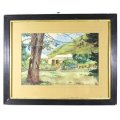 Homestead with flowers - Indistinctly signed - A beautiful watercolor! - Bid now!