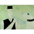 Anora Spence - Dog and trumpet - Beautiful art!! - Bid now!