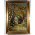 Dino Paravano - Cart with figures in the forest - A stunning painting! - Bid now!! - Free courier!!
