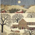 R Batchelder - Village snow scene - Print on linen - A lovely piece! Bid now!