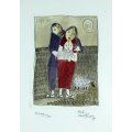 Pieter van der Westhuizen - Family with sheep - A beautiful etching! Bid now! *Free courier!