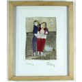 Pieter van der Westhuizen - Family with sheep - A beautiful etching! Bid now! *Free courier!