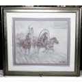 Victor Ivanoff - Cossaks charging their horses  - A stunning large oil on woven fabric!! - Bid now!!
