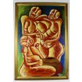Emile Masjango - Abstract family - A beautiful oil painting!!  Bid now!