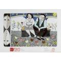 Pieter vd Westhuizen - Couple on bench with chickens - Stunning! - Bid now!