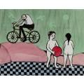Pieter vd Westhuizen - Man on bike and kids playing with a ball - Stunning! - Bid now!