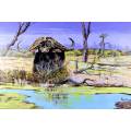 Faan Grobler - Buffalo at the waters edge - Magnificent investment art!! - Bid now!