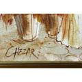 Chezar - European Street Scene - A beautiful oil painting! - Low price, bid now!!