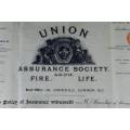 Union Assurance Society Certificate - 1892 - A beautiful historical document - Bid now!