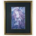 Portrait of a lady with a dove - A lovely print! Bid now!