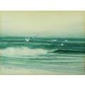 Seascape with birds - A lovely little watercolor! Bid now!