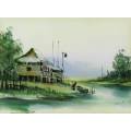 Kent - Cottage on the rivers edge - A lovely little watercolor! Bid now!