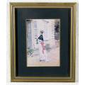 Victorian lady at the door - A lovely print! Bid now!