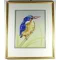 R Buric - Colorful bird with blue & yellow feathers - Beautiful art! - Bid now!