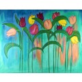 Petro van Graan - Still life flowers - 117cm x 91cm  - Beautiful art! - Bid now!