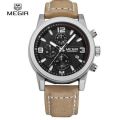 Luxury MEGIR Military Leather Strap Quartz Watch Chronograph Mens Watch