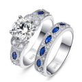 BONLAVIE 1 Pair Blue Sapphire Silver Couple Wedding Rings