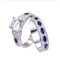 BONLAVIE 1 Pair Blue Sapphire Silver Couple Wedding Rings