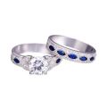 BONLAVIE 1 Pair Blue Sapphire Silver Couple Wedding Rings