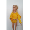Yellow spandex mini dress with panty for Barbie dolls