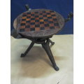 AFRICAN ART REVERSIBLE CHESS TABLE CARVED LEGS - EBONY?