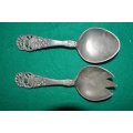 Vintage heavy tin smal salad spoons stamped O.M.L