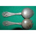 Vintage heavy tin smal salad spoons stamped O.M.L