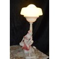 Italian Carved Alabaster Woman Fountain Lamp after G. Mascagni of Rebecca at  `The Well`