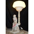 Italian Carved Alabaster Woman Fountain Lamp after G. Mascagni of Rebecca at  `The Well`