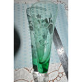 Beautifull tall etched green clear bauble vase