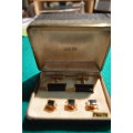 Vintage swank mens gold plated oryx tuxedo set cufflinks and studs