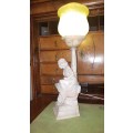 Art deco Italian alabaster lamp of lady sitting at a street lamp. REDUCED