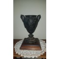 Antique spelter urn/vase with crane and hawk detail 35cm tall  REDUCED