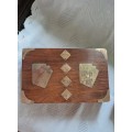 Vintage Rose wood playing card box with dice all original