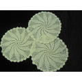 SET OF 3 X VINTAGE COTTON HAND KNITTED DOILIES 29 CM