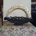 Very Large 45cm carved bone  with carved ebonised bowl