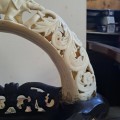 Very Large 45cm carved bone  with carved ebonised bowl