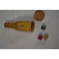 7cm miniature  Guiness wooden bottle with 3 tiny die