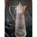 Beautiful early 1900`s cut glass crystal Claret jug with silver plate mountings