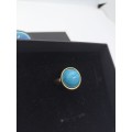 Ring : Turquoise (Aqua) Stone, Gold plated, Size small - fits ring size K and half