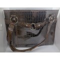 Handbag : Brown Imitation Leather snake skin