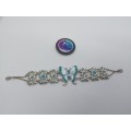 Bracelet : Vintage : Silver Plated and Turquoise Stones Butterfly Centre Piece