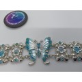 Bracelet : Vintage : Silver Plated and Turquoise Stones Butterfly Centre Piece