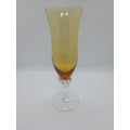 VINTAGE : VENETIAN : Yellow/Amber Venetian-Type Glass Vase with Clear Glass Stem