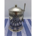 VINTAGE (NEVER USED) : Stunning silver-tone sugar storage canister with liner and spoon