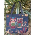 NEW : Maxi Canvas Tote Bag with Owl Print Design (2 Owls)