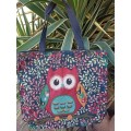 NEW : Maxi Canvas Tote Bag with Owl Print Design (Red and Turquois Owl)