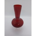 VINTAGE (Mid-Century) : VENETIAN : Ruby Red Venetian-Style Glass Vase with Clear Glass Stem
