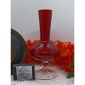 VINTAGE (Mid-Century) : VENETIAN : Ruby Red Venetian-Style Glass Vase with Clear Glass Stem